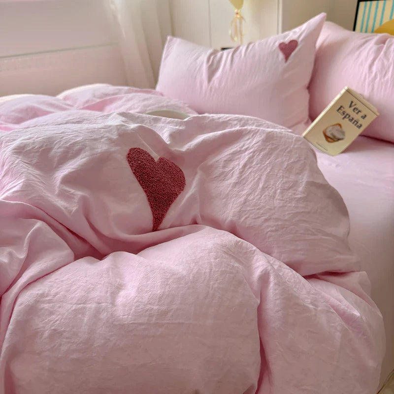 Korean Solid Color Bedding Set Adults Kids Twin Full Queen Size Soft Bed Flat Sheet Duvet Cover Set Pillowcases Simple Bed Linen