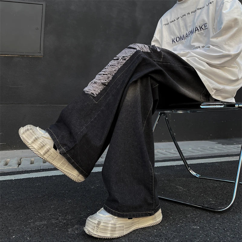 Jeans Ripped Baggy Denim Pants High-Quality Straight-Leg Jeans Street Mop Trousers Loose Fit