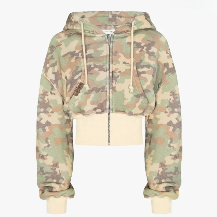 Trend Y2k Sportswear Two Piece Set Hip Hop Punk Camo Short Waist Slim Zipper Hoodie Casual High Waist Sports Pants