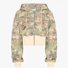 Trend Y2k Sportswear Two Piece Set Hip Hop Punk Camo Short Waist Slim Zipper Hoodie Casual High Waist Sports Pants