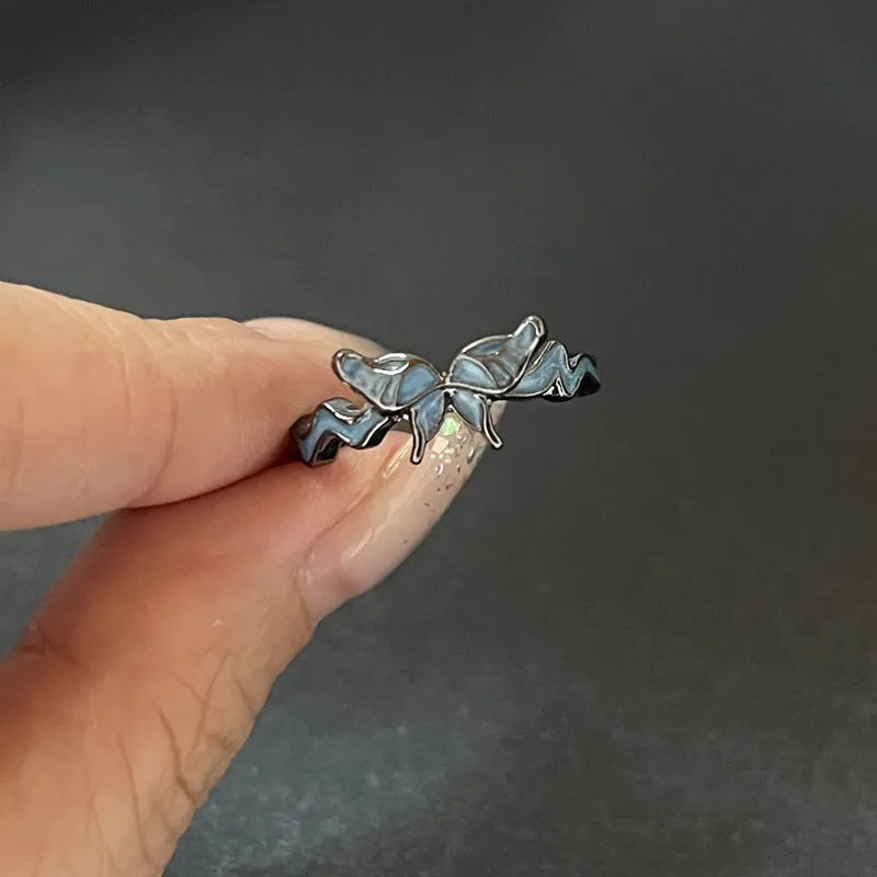 Y2K Crystal Rings Kpop Heart Adjustable Ring Irregular Geometry Punk Vintage Rings Set