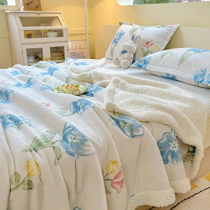 Cartoon Printed Lamb Wool Blanket Thick