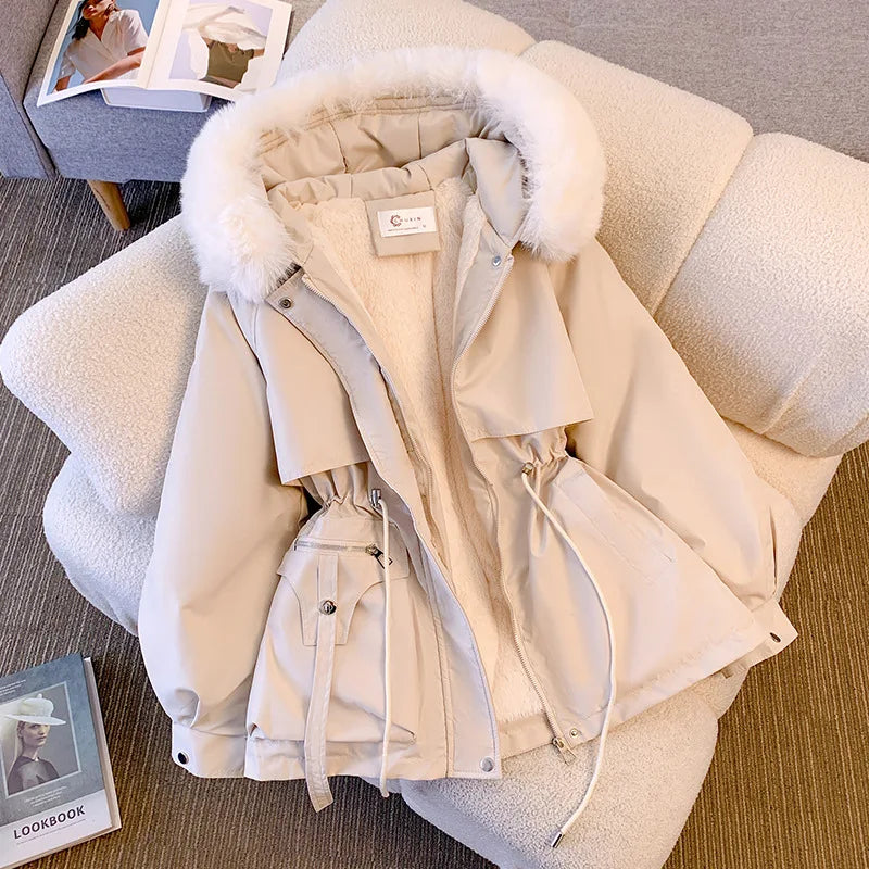 Fleece Lined Hood Down Jacket Coat
