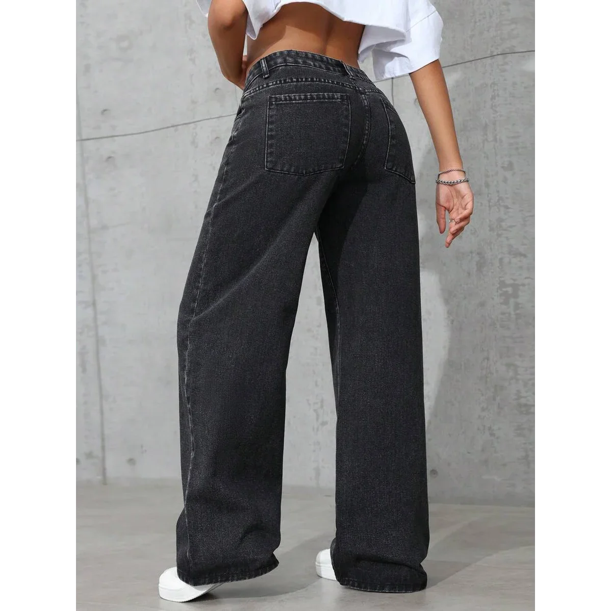 plus Size Wide Leg Jeans Washed Elastic Casual Loose Fit Ladies Denim Pants Comfortable Stretchy Trousers