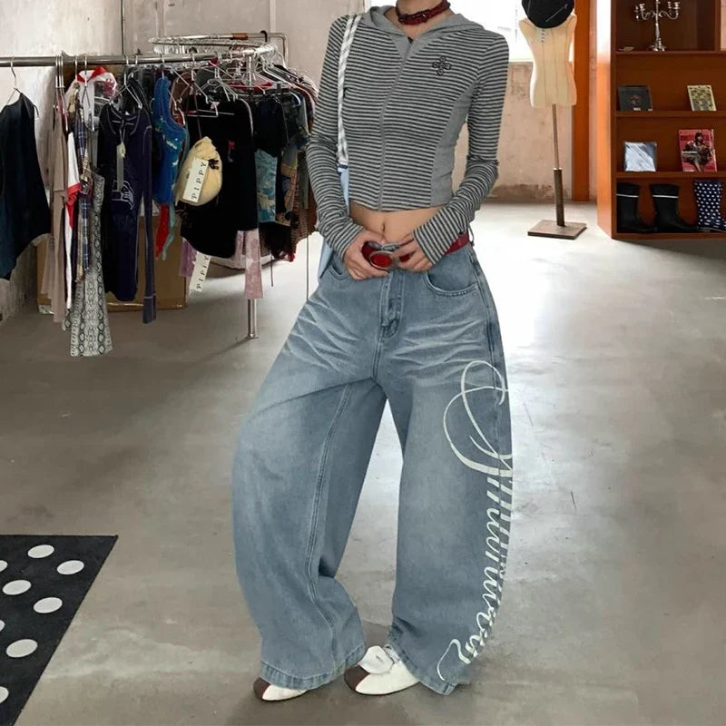 Blue Y2k Baggy Boyfriend Jeans Harajuku Vintage Wide Leg Denim Trousers Japanese Jeans Oversize Clothes