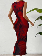 Slim Fit Dressable Printed Pattern High Elasticity Tight Fitting Sleeveless Evening Dress