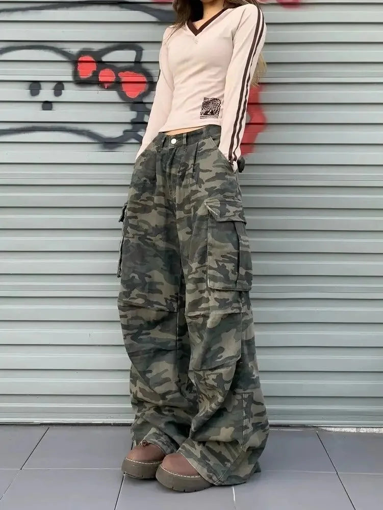 Vintage Jeans Loose-Fit Slimming Casual Wide-Leg Trousers American Style Streetwear Denim Cargo Pants