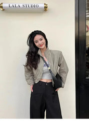 Vintage Windbreaker Cropped Jackets Harajuku Oversized Streetwear Long Sleeve Elegant Top