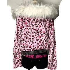 Y2k kawaii pink leopard print plush warm zipper sweatshirt high street Harajuku cute casual zipper hoodie