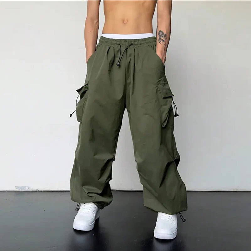Casual Cargo Pants Streetwear Classic Man Straight Wide-leg Pants Drawstring Workwear Trendy Loose Cargo Trousers