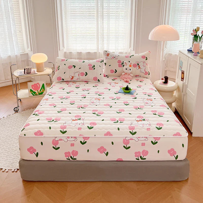 1pc Thicken Anti-mite Fitted Sheet With Elastic Band Non Slip Adjustable Mattress Cover