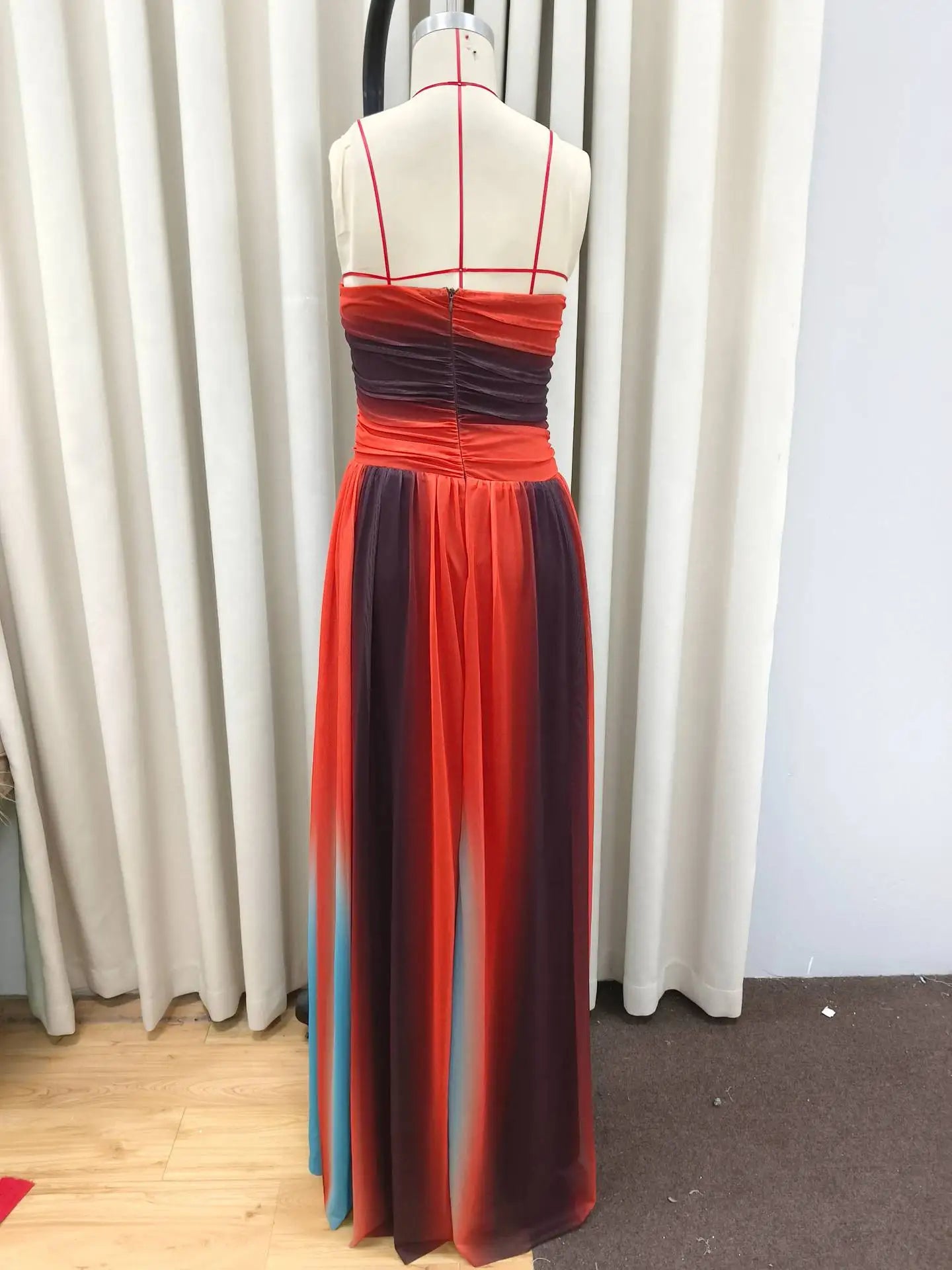 Tie-dye Gradient Hollow Out Maxi Dress Elegant Off Shoulder A-line Hem Long Dresses Holiday Robes