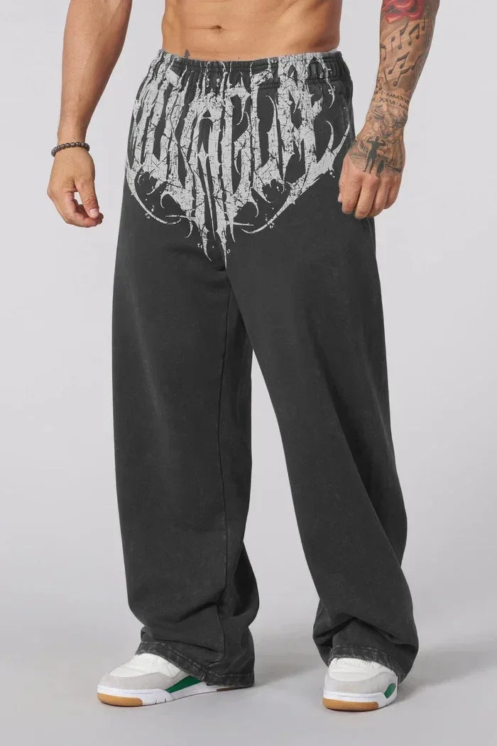 American Style Trend Printed Cotton Straight Wide Leg Pants Fitness Training Jogger Casual Sweatpants Sports Pants
