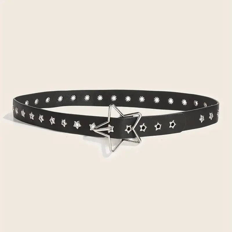 Y2K Punk Star Eyelet Black Rivet Belt Goth Pu Leather Belts