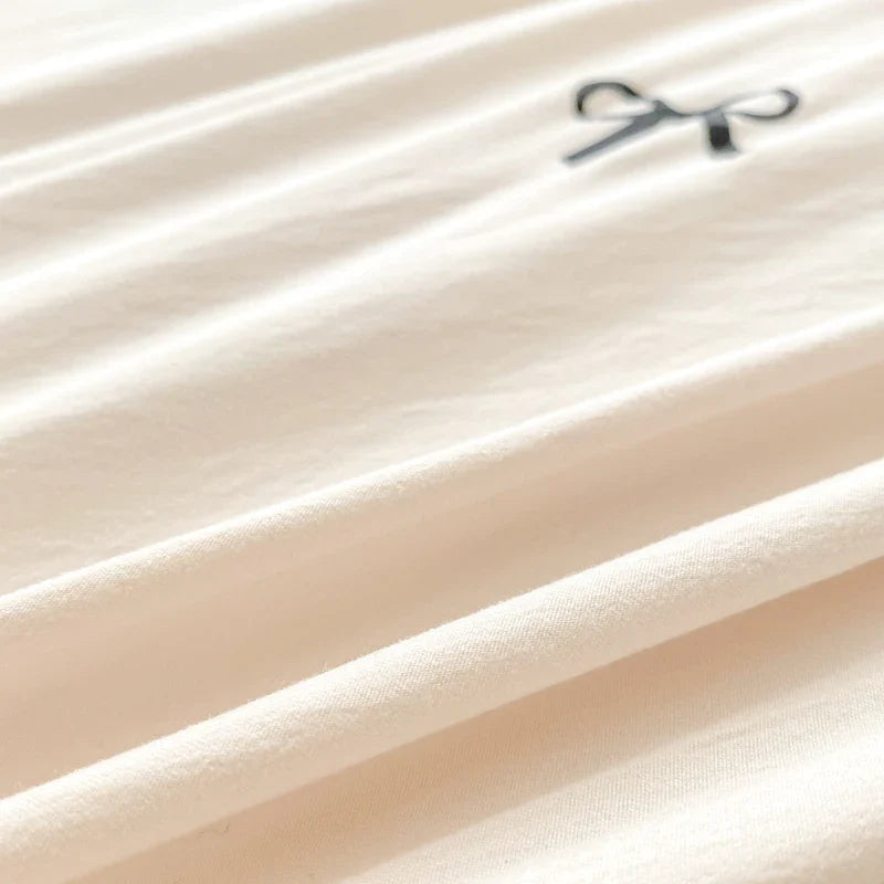3 Piece Sheet Set pink bowknot embroidery duvet cover Set
