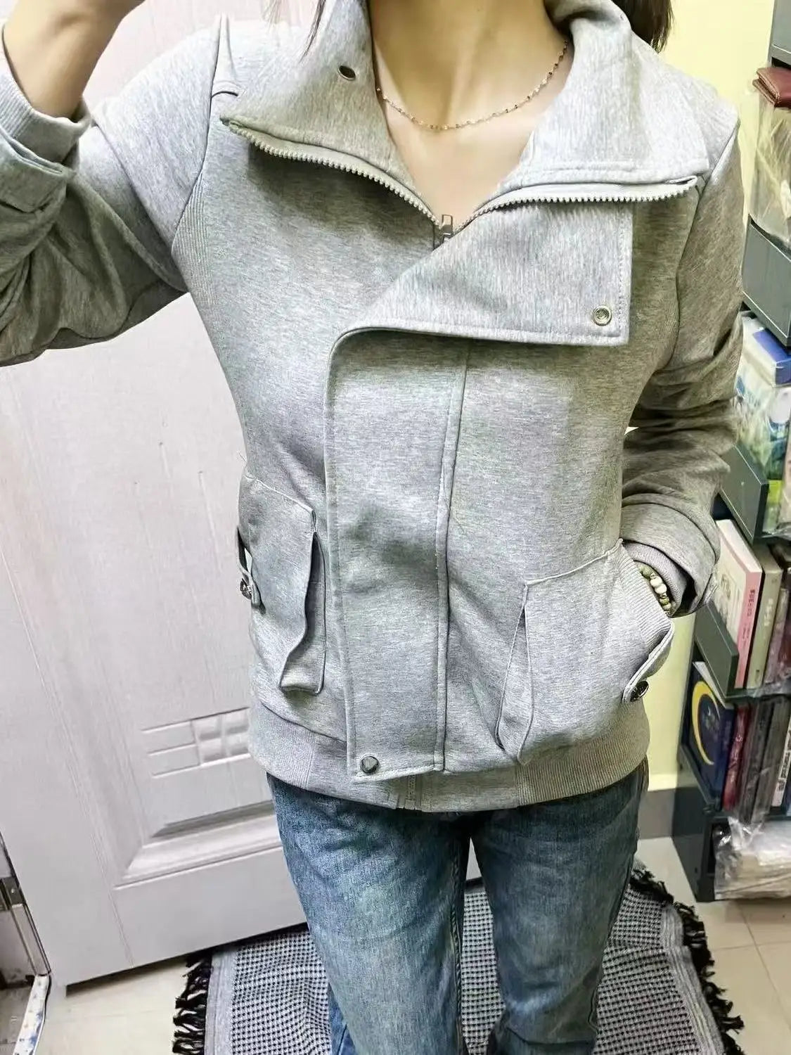 American Girl Subculture Retro Gray Sweatshirt Vintage Hooded Sweatshirt Spring