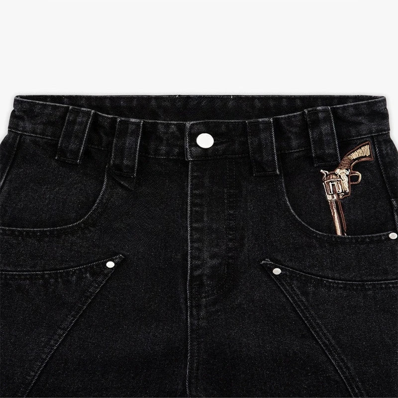 Western Pistol Pendant Pocket Embroidery Loose Wide Leg Jeans Y2K Trend Comfortable Streetwear
