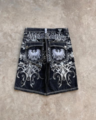 Streetwear American Denim Shortss Hip Hop Embroidery Printed Loose Shorts Gothic Retro Casual Basketball Shorts