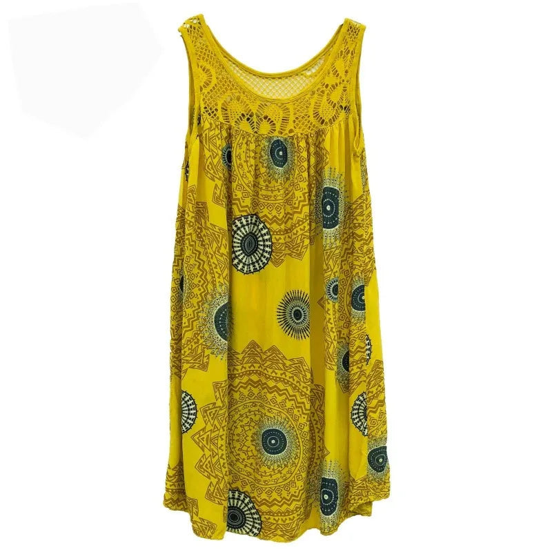 clothing sleeveless camisole dress lace print sleeveless large swing loose dress long skirt plus size