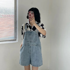 Blue Denim Shorts Loose Wide Leg Shorts Korean Jumpsuit Shorts