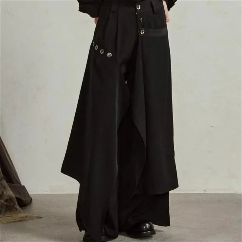 Button Irregular Skirt Pants