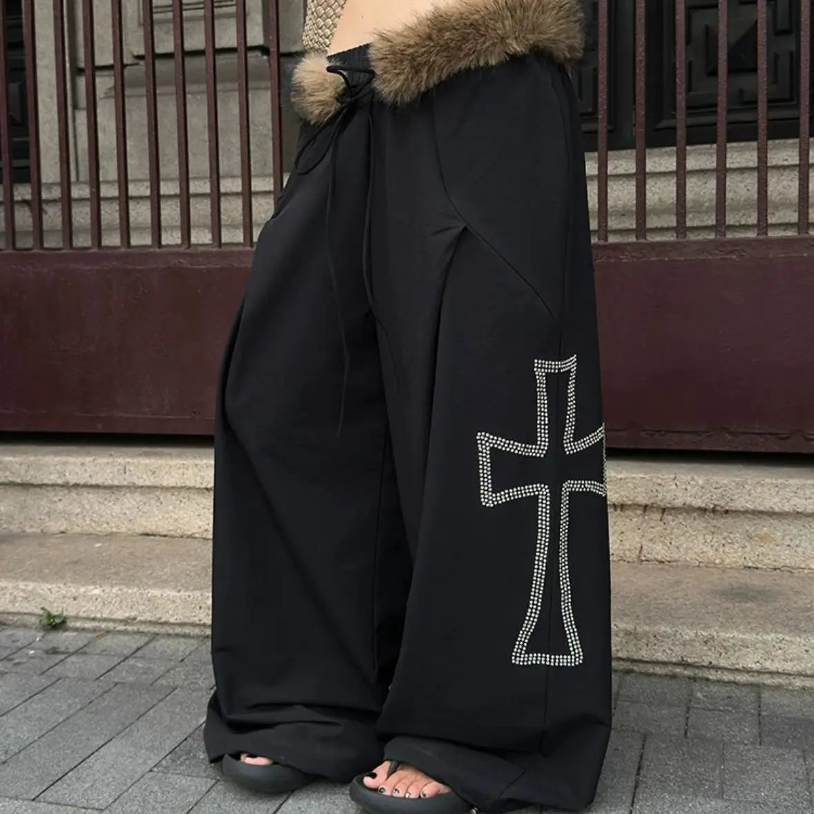 American Style Frayed-Edge Cross Casual Pants Trendy Hip-Hop High-Street Sweatpants Millennial Retro Y2K Pants