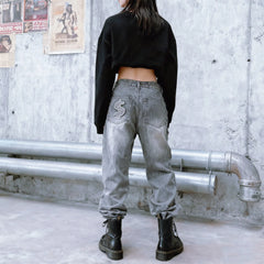 Y2K Retro Gothic Dollar Pattern Embroidered Patchwork Jeans