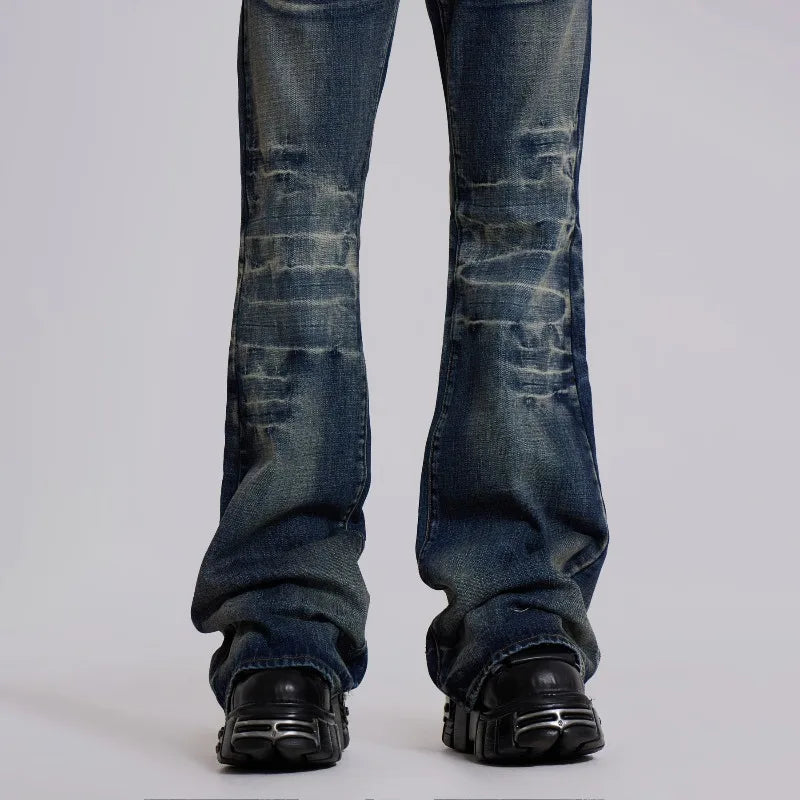 Y2K Mid Blue Flared Jeans Vintage Washed Bootcut Jeans Gothic High Street Unisex Streetwear Retro Baggy wide leg Pants