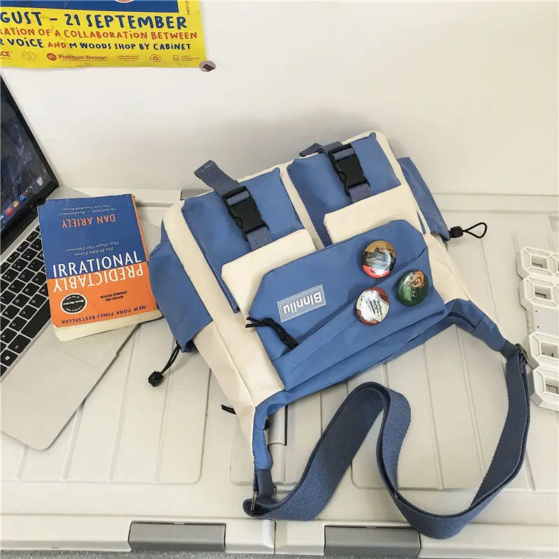 Japanese Simple Messenger Bag Student Nylon Waterproof Canvas Handbag Shoulder Crossbody Bags