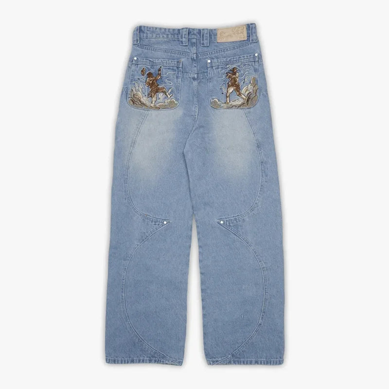 Western Pistol Pendant Pocket Embroidery Loose Wide Leg Jeans Y2K Trend Comfortable Streetwear