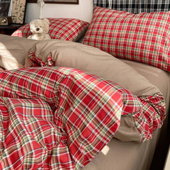 Three-piece striped checkered down quilt set, including a down quilt cover