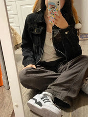 solid color zipper denim jacket