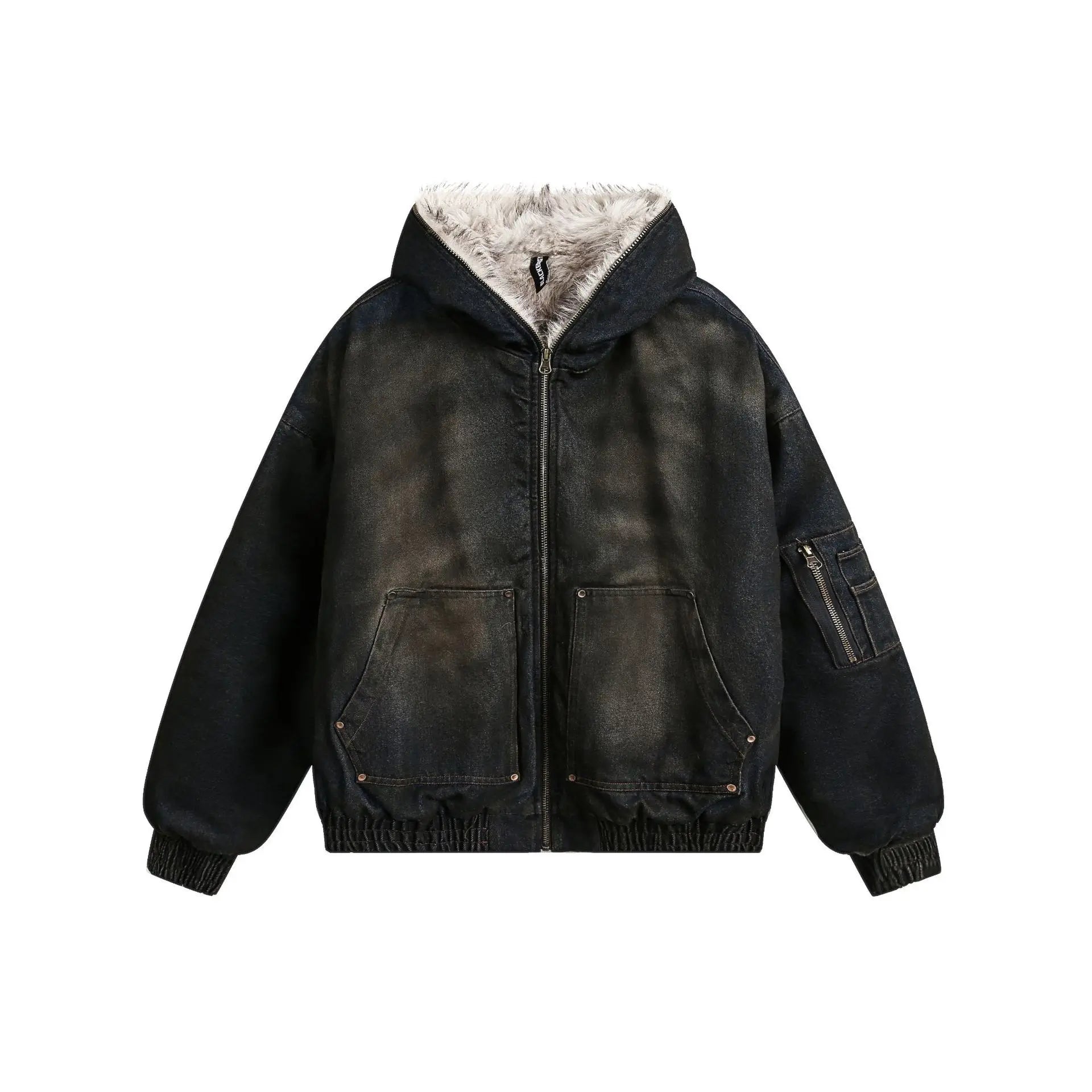 American Washed Hooded Cotton Jacket Casual Thick Warm Coat Vintage Streetwear Parka
