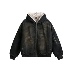 American Washed Hooded Cotton Jacket Casual Thick Warm Coat Vintage Streetwear Parka