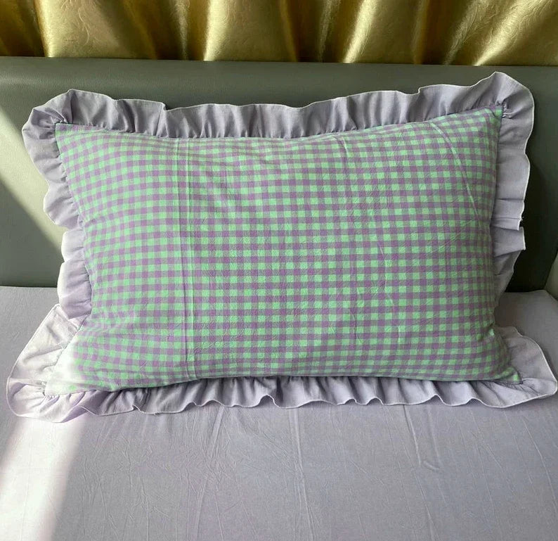 Classic Plaid Pillowcase Cotton Japanese Simple Four-season One Pair Pillow Covers Decorative Bedding Textile Pillow Protector