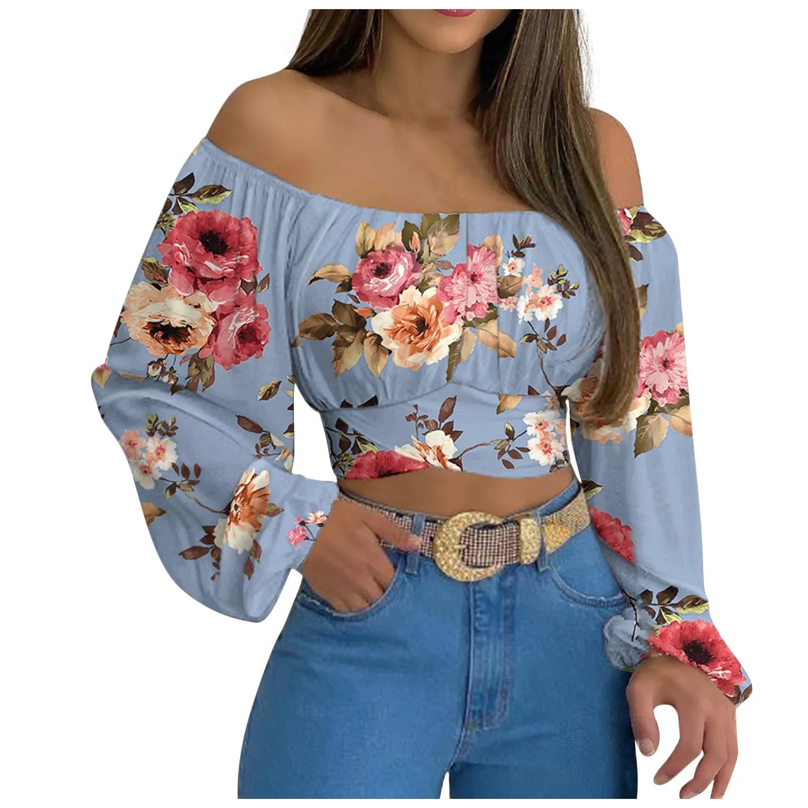 Off Shoulder Shirts Puff Long Sleeve Y2K Crop Tops Clothes Black White Blouse Bandage Elegant Shirt