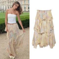 Skirts Features Printed Fabric With Elastic Waistband Mid-Rise Tierred Hem Long Skirts Prairie Chic Casual