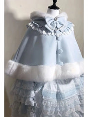 Lolita Shawl Overcoat Design Bow Hooded Patchwork Kawaii Cope Coat Warm Chic Sweet Fur Collar Coat