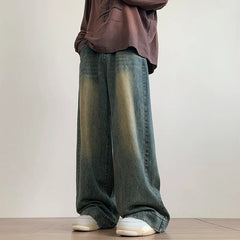 Distressed Vintage Blue Jeans Wide-leg Denim Trousers Male Oversize Streetwear Casual Baggy Straight Jeans
