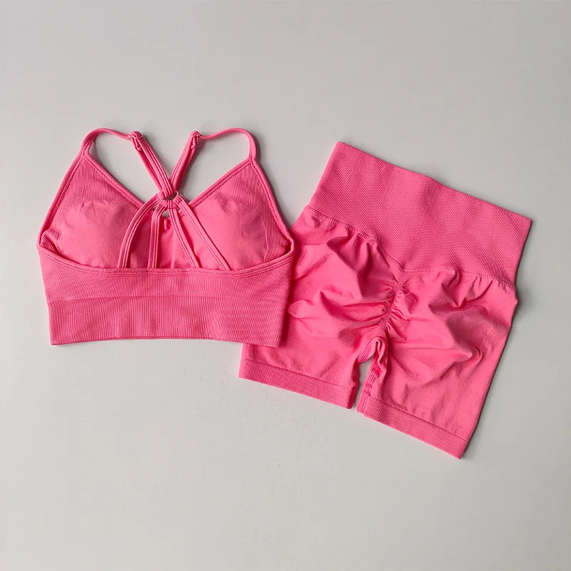 2 Pcs Yoga Sets High Waist Workout Outfits Gym Wear Gym Clothing Sports Suits Fitness Tracksuit Sportswear Shorts Suit