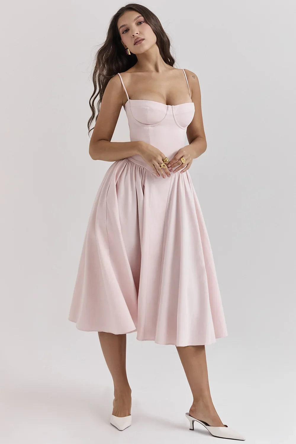 Elegant Sleeveless Backless Pleated Dresses Lady Solid Sling Midi Dress Party Evening A-line Robes