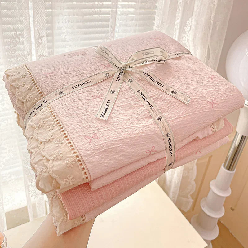 Ins Princess Bedding Set Floral Duvet Cover Set Flat Sheets Set Single Twin Double Size Bed Linen Set Back To School Season