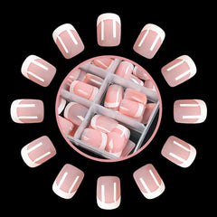120Pcs Pink French Short Square Fake Nails 12-Sizes Full Cover Press On Nails Wearable Detachable Finished False Fingertips *TD