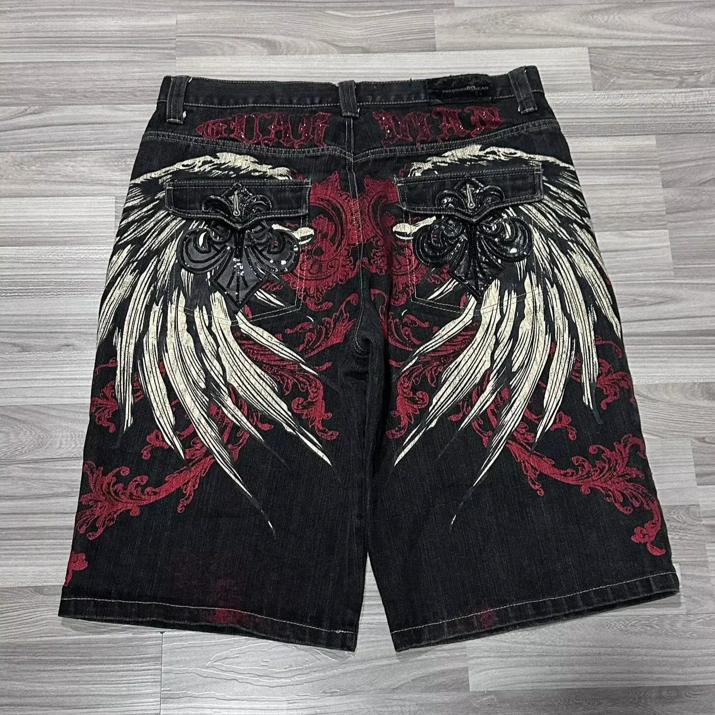Y2K Denim Shorts Patch Vintage Shorts Street Hip Hop Harajuku Punk Loose High Waist Wide Leg Pants