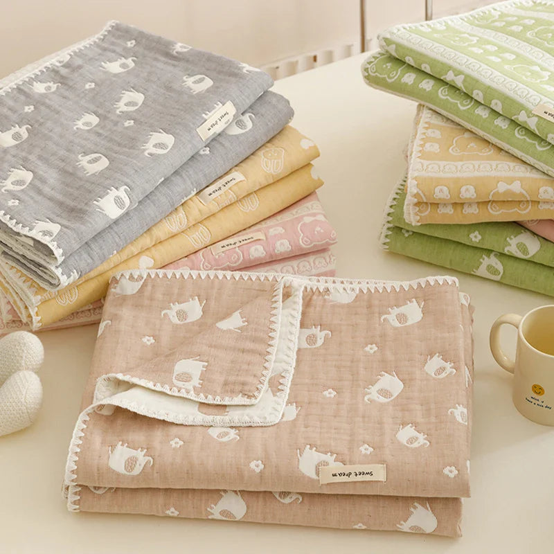 Pure Cotton Three-layer Yarn Fabric Children Blanket Soft Skin Friendly Quilt Air Conditioner Comforter Adult Kid