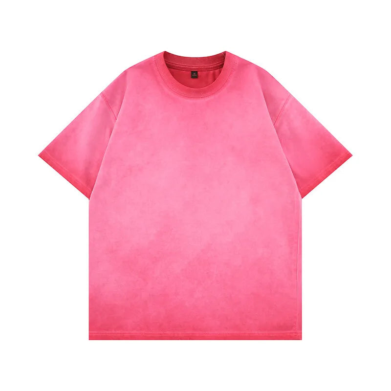 Mens Gradient Washed Loose Crew Neck Tee Streetwear Vintage Distressed Oversized Tshirt man Casual Trendy Basic Top