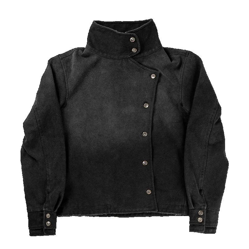 Y2k Fencing Jacket Vintage Wash Gradient Irregular Buttons Unisex Jacket Gothic Harajuku Streetwear Canvas Cotton