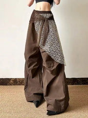 Korean retro streetwear wide leg pants Personality design lace decorated Y2k pants Harajuku oversized sweatpants