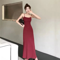 Elastic Tank Dress Sleeveless Off-The-Shoulder Waist-Fitted Slimming Long Dress Off-Shoulder Base Layer