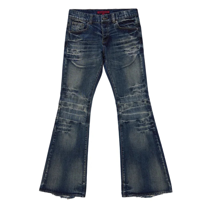 Y2K Mid Blue Flared Jeans Vintage Washed Bootcut Jeans Gothic High Street Unisex Streetwear Retro Baggy wide leg Pants